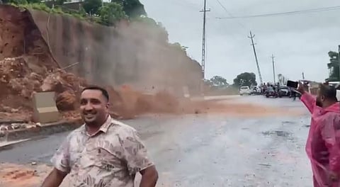 landslide along the NHH 66 work site in Kazargode district.
