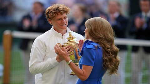 Princess of Wales hands out trophy to Jannik Sinner after Wimbledon final against Carlos Alcaraz 
