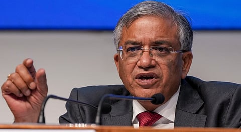 Chief Election Commissioner Gyanesh Kumar addresses a press conference, in New Delhi, Sunday, Aug. 17, 2025.