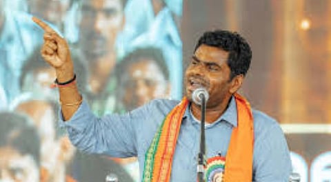 Former Tamil Nadu BJP Chief K Annamalai speaks at the Sabarimala Samrakshana Sangamam held in Pandalam.