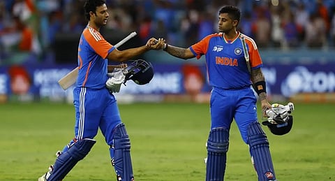 Suryakumar Yadav and Shivam Dube celebrate winning Asia cup.