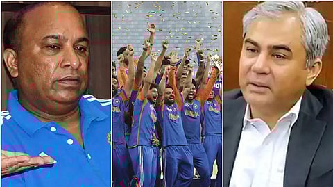 BCCI secretary Devajit Saikia ( L) and  Asian Cricket Council chief Mohsin Naqvi (R)