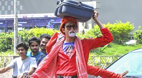 Bollywood actor Amitabh Bachchan's fans outside his residence on the occasion of the actor's 83rd birthday, in Mumbai, Maharashtra, Saturday, Oct. 11, 2025.