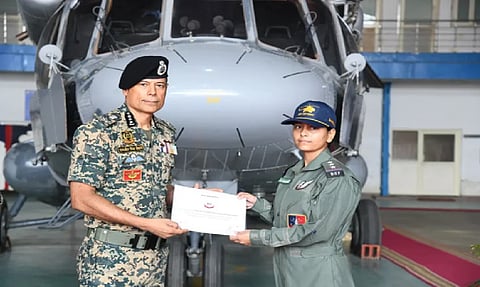 Inspector Bhawna Chaudhary along with four male subordinate officers were recently awarded their flying badges by BSF director general Daljit Singh Chawdhary.
