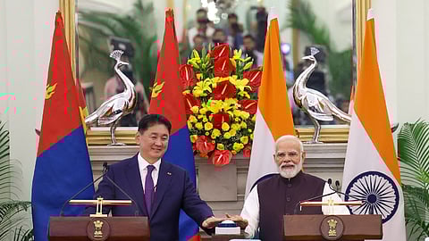 Mongolian President Khurelsukh Ukhnaa and India's Prime Minister Narendra Modi