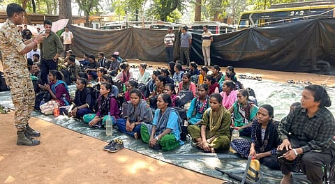 naxalites at the Border Security Force (BSF) camp after their surrender, in Kanker district, Chhattisgarh. 