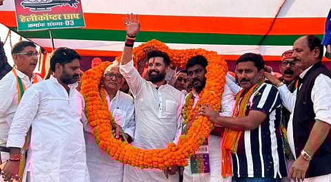 Union Minister and LJP (Ramvilas) chief Chirag Paswan during a rally for Bihar Assembly elections, in Sasaram, Saturday, Nov. 8, 2025.