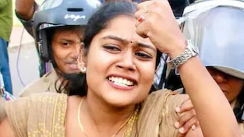 Vyshna protesting against her vote loss.