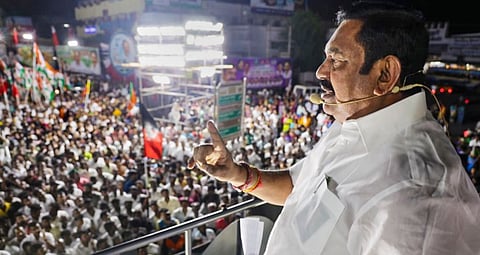 AIADMK General Secretary Edappadi K. Palaniswami addresses a rally, in Madurai, Wednesday, Sept. 3, 2025.