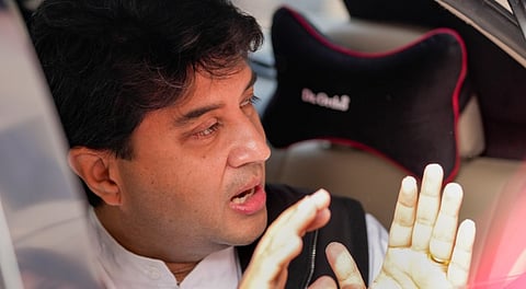 Union Minister Jyotiraditya Scindia at the Parliament complex during the Winter session, in New Delhi, Tuesday, Dec. 2, 2025.