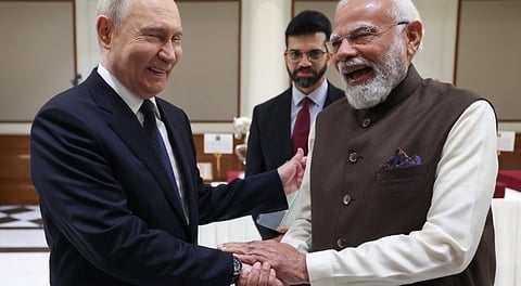 on Dec. 4, 2025, Prime Minister Narendra Modi with Russian President Vladimir Putin at his official residence, at 7, Lok Kalyan Marg, in New Delhi.