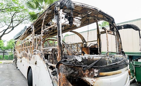  bus catches fire 