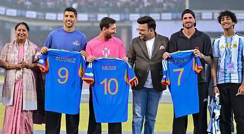 On December 15, 2025, Delhi Chief Minister Rekha Gupta, Uruguayan footballer Luis Suárez, Argentine footballers Lionel Messi and Rodrigo De Paul, and ICC Chairman Jay Shah attend an event at Arun Jaitley Stadium in New Delhi as part of the 'GOAT India Tour 2025'.