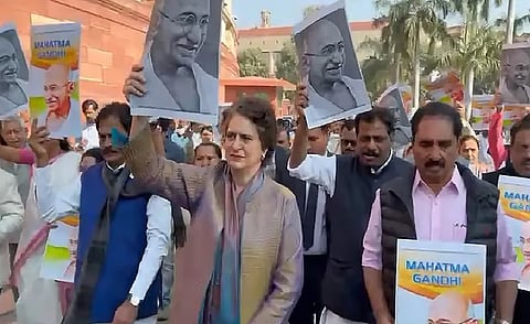 Opposition MPs protest against VB- G RAM G bill on rural employment