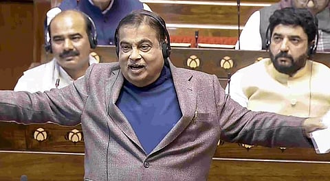 Minister Nitin Gadkari speaks in Parliament.