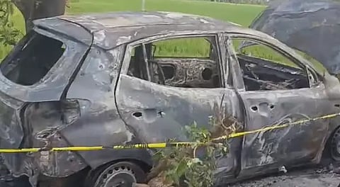 The burnt car in Palakkad fire incident