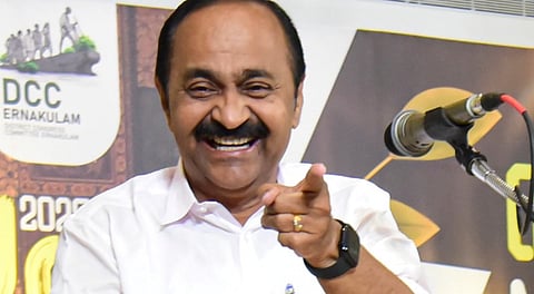 Leader of Opposition in Kerala Assembly V.D. Satheesan speaks during a programme organised to celebrate party's success in the recently held Kerala local body elections, in Kochi, Monday, Dec. 15, 2025.