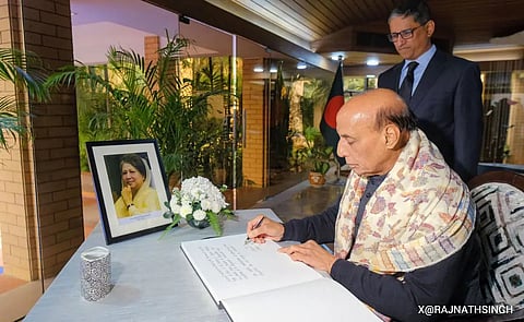 Rajnath visits Bangladesh High Commission, signs condolence for Khaleda Zia