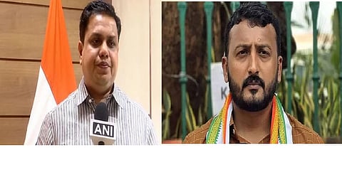 Kerala assembly Speaker A N Shamseer  (L) and  expelled Congress legislator Rahul Mamkootathil  (R)