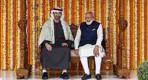 Prime Minister Narendra Modi with UAE President Sheikh Mohamed bin Zayed Al Nahyan during a meeting, at PM�s residence in New Delhi on Jan. 19, 2026.