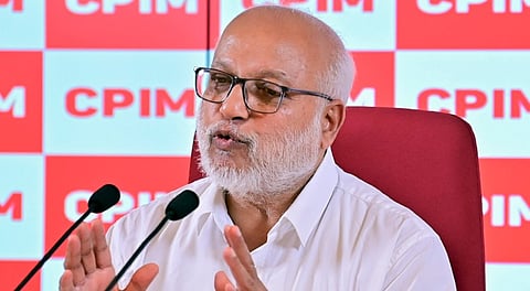 CPI(M) General Secretary MA Baby during a press conference.