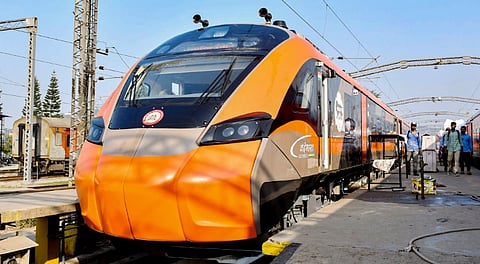 The Vande Bharat Sleeper Express stands at Kamakhya Railway Station, in Guwahati, Friday, Jan. 16, 2026.