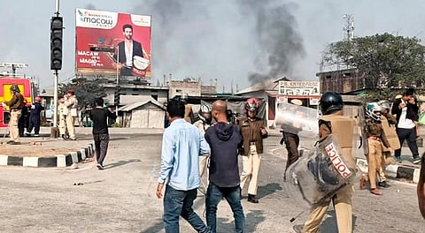 Security personnel at the site after clashes erupted allegedly between Bodos and Adivasis, a day after mob violence left one person dead, in Assam's Kokrajhar, Tuesday, Jan. 20, 2026.
