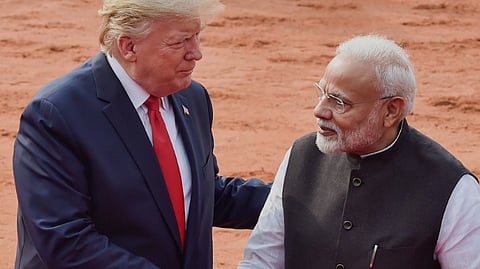 In this Tuesday, Feb. 25, 2020 file image, US President Donald Trump with Prime Minister Narendra Modi at Rashtrapati Bhavan, in New Delhi. 