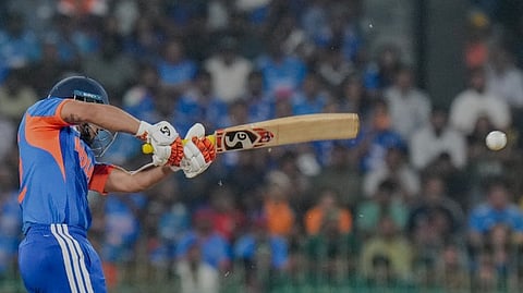 India's Ishan Kishan plays a shot during an ICC Men's T20 World Cup 2026 cricket match between India and Pakistan, at R Premadasa Stadium, in Colombo, Sri Lanka, Sunday, Feb. 15, 2026.