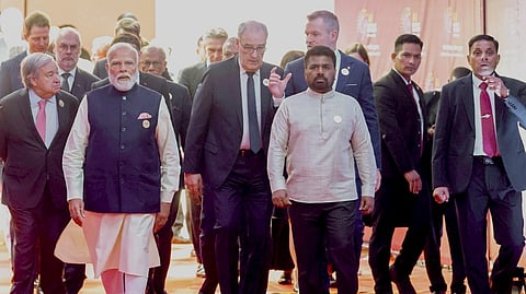 Prime Minister Narendra Modi, United Nations Secretary-General Antonio Guterres, Sri Lankan President Anura Kumara Dissanayake, and other global leaders arrived in New Delhi for the AI Impact Summit.