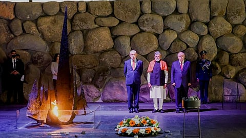 Prime Minister Narendra Modi with Israel Prime Minister Benjamin Netanyahu during a visit to Yad Vashem, the World Holocaust Remembrance Center, in Jerusalem, Israel.