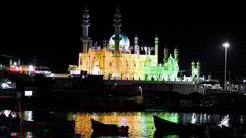 Vizhinjam Muhiyudheen Juma Masjid illuminated during the holy month of Ramzan ahead of Eid al-Fitr, in Thiruvananthapuram, Thursday, March 19, 2026.