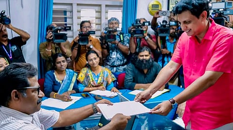 Kozhikode Beypore constituency LDF candidate P. A. Muhammed Riyas submits his nomination papers for the Kerala Assembly elections, Saturday, March 21, 2026.