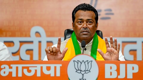 Former tennis player Leander Paes during his joining ceremony at the Bharatiya Janata Party (BJP) headquarters, in New Delhi, Tuesday, March 31, 2026.