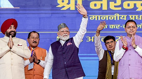 Prime Minister Narendra Modi during the inauguration of the Delhi-Dehradun Expressway, in Dehradun, Tuesday, April 14, 2026.