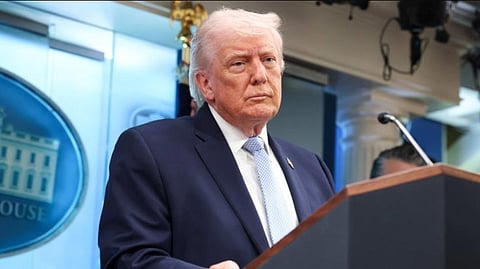 US President Donald Trump speaks during a news conference