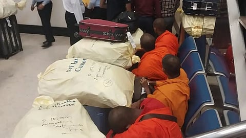 Narcotics smugglers in custody at Srilankan airport.