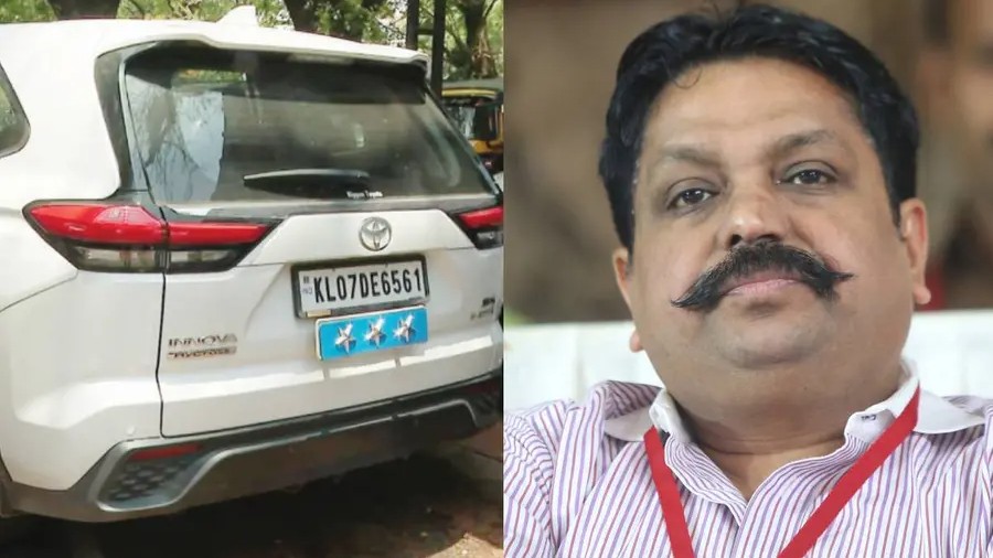 A vehicle bearing official insignia of the former DGP, Thachankary.