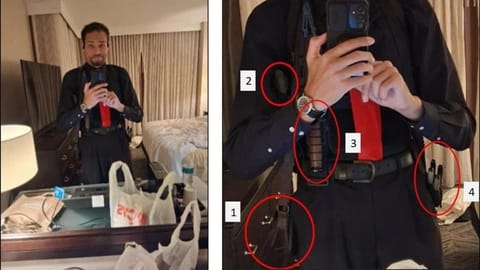 Cole Thomas Allen taking a selfie in his hotel room, clad in his armored attire, just before the shooting incident.