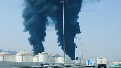 Smoke rises in the Fujairah oil industry zone. 