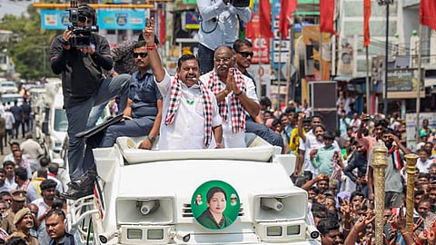 AIADMK General Secretary Edappadi K Palaniswami campaigns in the Sankarankovil Constituency ahead of the Tamil Nadu Assembly elections, in Chennai, Tamil Nadu.