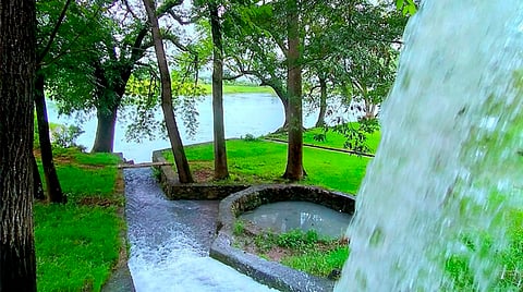 En el espacio hay una hermosa caída de agua que desemboca a una pequeña laguna