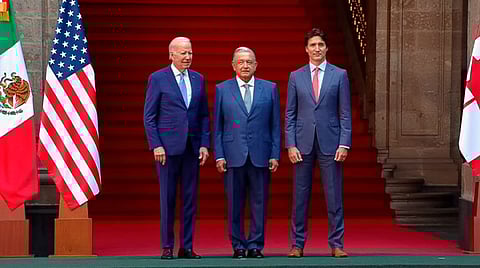Recibe AMLO a Biden y a Trudeau en Palacio Nacional para reunión trilateral de Cumbre