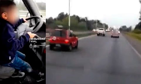 Obligó a su hijo de 7 años a manejar un camión en plena autopista [VIDEO]