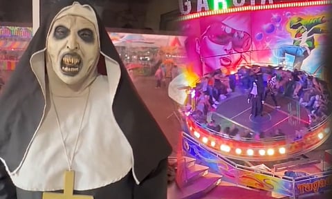 "La Monja" se vuelve viral por bailar en juego de feria y se revela su identidad 