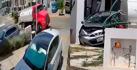 Pipa se queda sin frenos, se va de reversa y choca auto, en Morelia [Video]