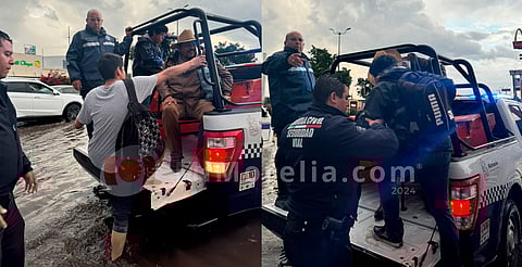 Con unidades policiales apoyan a morelianos atrapados durante fuerte lluvia