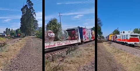Tren navideño sorprende a su paso por Pátzcuaro, Michoacán