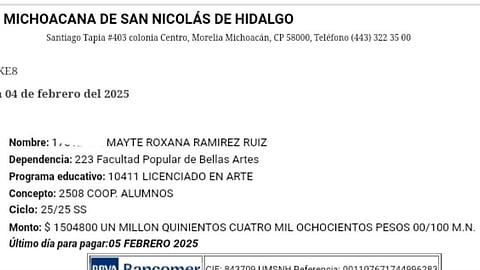 UMSNH desmiente ficha de cobro millonaria; “es una broma”