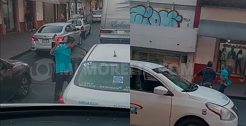 ¡Hasta con hacha! Choferes se pelean en pleno centro de Uruapan [VIDEO]